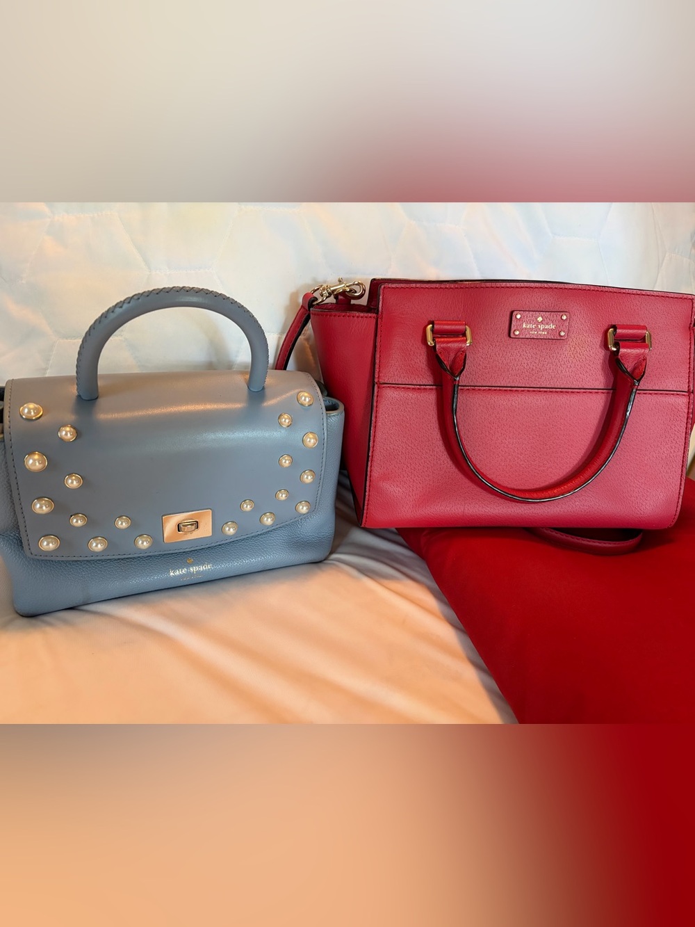 Kate Spade Bundle: Red Structured Satchel & Blue Pearl-Stud Crossbody